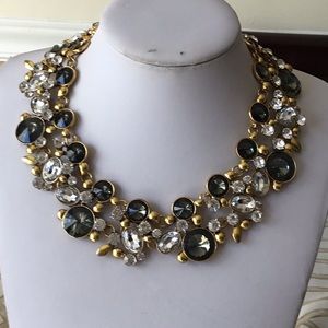 Clear and grey crystal stud gold tone necklace
